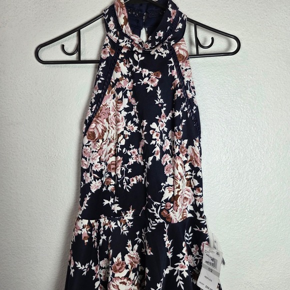 B Darlin Floral Halter Maxi Dress Navy Pink Formal Prom Womens 1/2 NWT - Picture 3 of 11